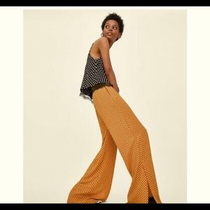 Zara Women Long Flowing Polka Dot Trousers